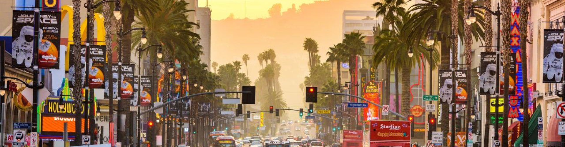 Sunset over Los Angeles museums and cityscape