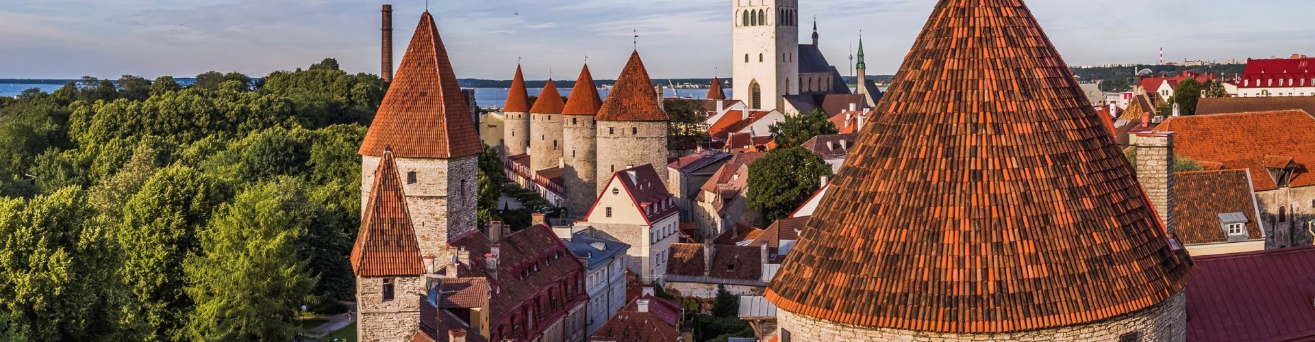 Scenic view of Tallinn cityscape at sunset