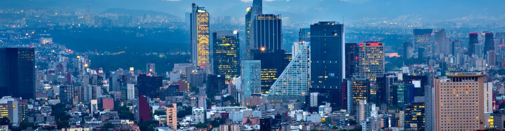 Historic view of Mexico City, MX at sunset