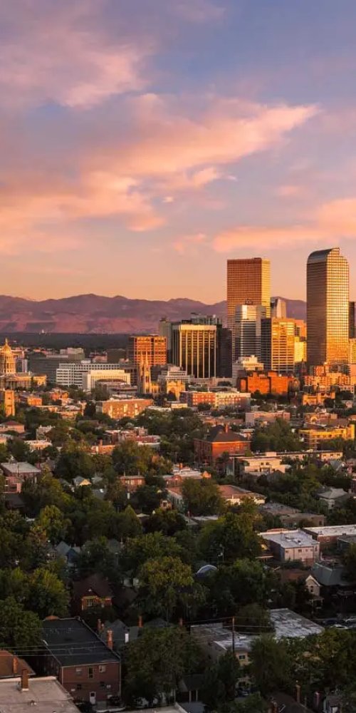 Portrait of Denver public transport and historic street scene