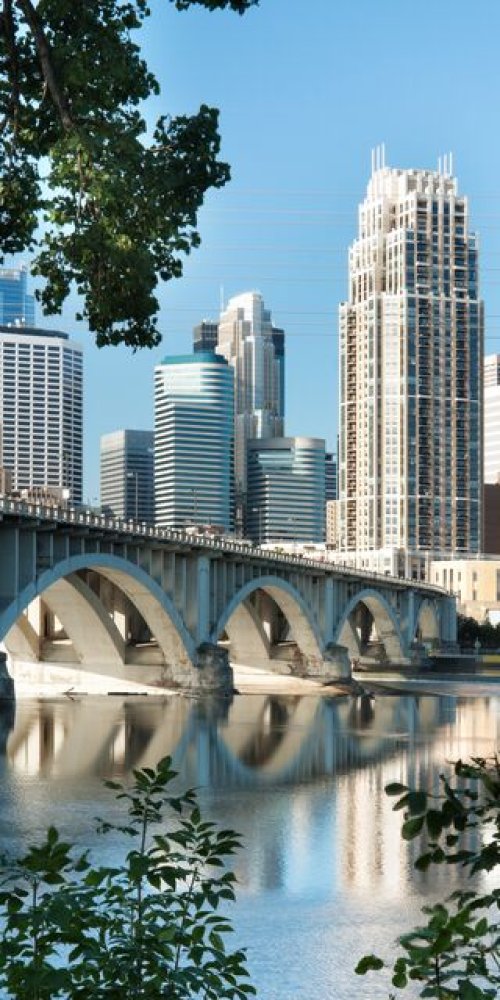 Minneapolis bike trail and cityscape
