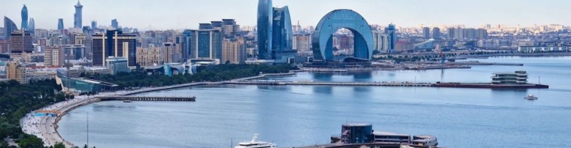 Baku cultural landmarks at sunset