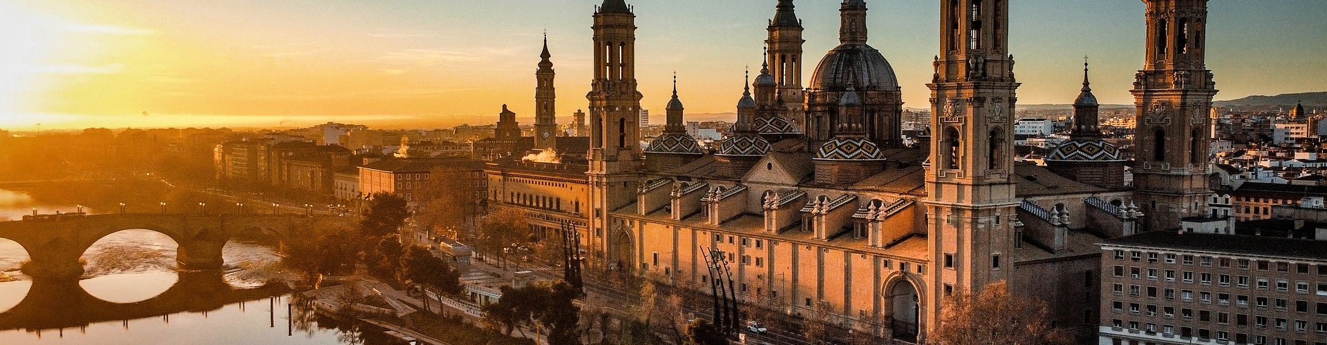 Scenic view of Zaragoza, ES skyline at sunset