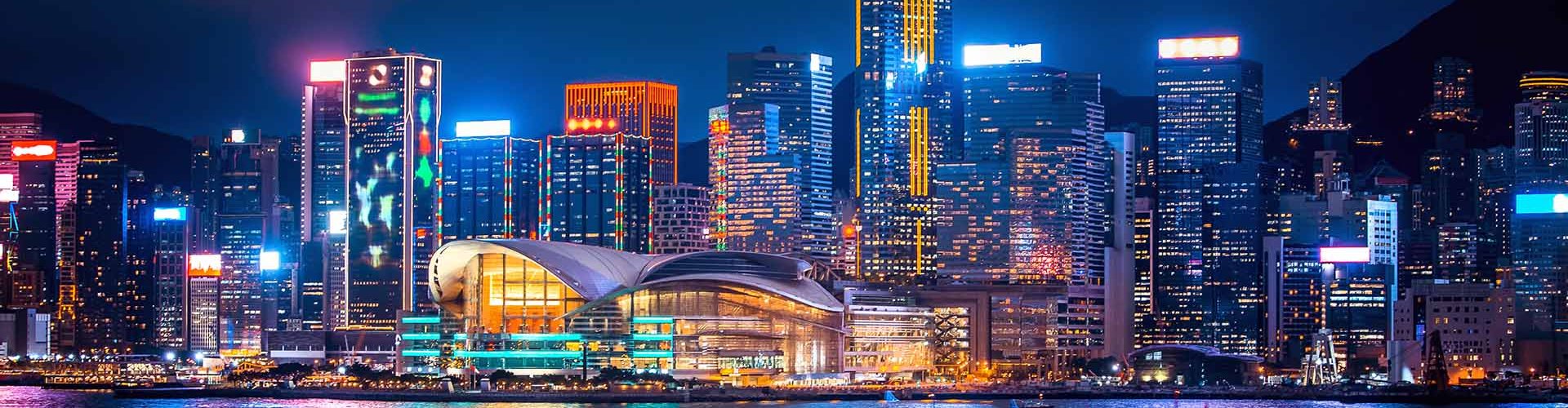 Sunset view over Hong Kong skyline