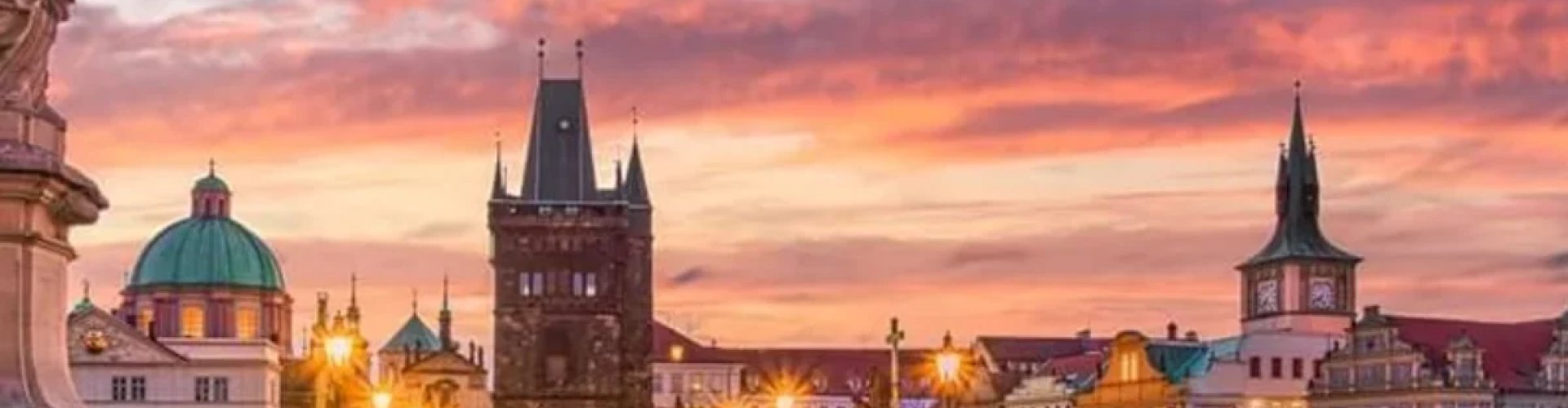 Sunset over Prague cityscape