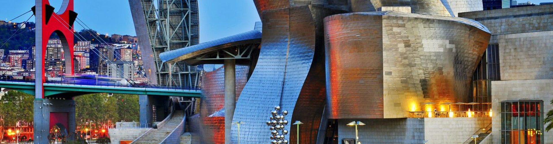 Evening view of Bilbao cultural district