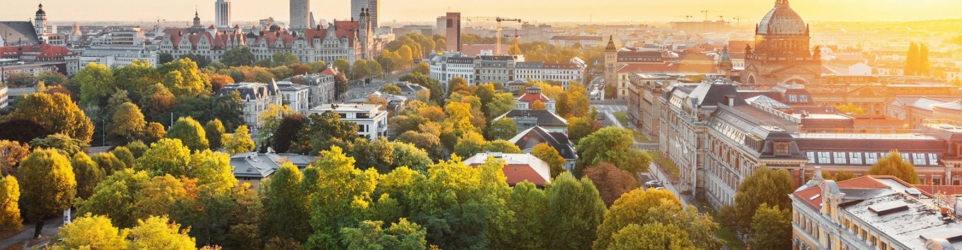 Leipzig skyline at sunset