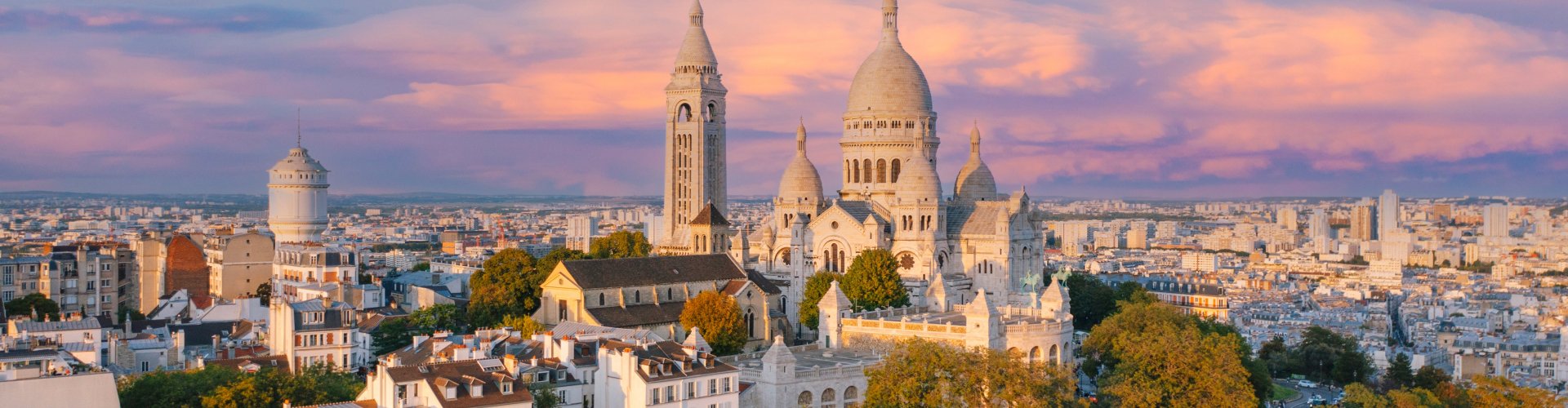 Iconic Paris skyline at sunset