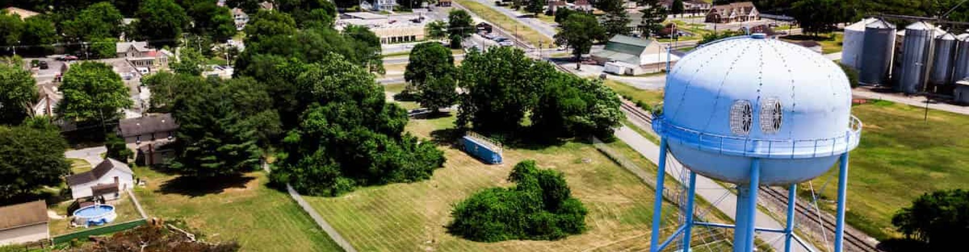 Historic Millsboro street scene at sunset