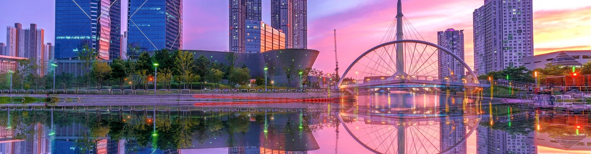 Cultural sunset over Incheon, KR